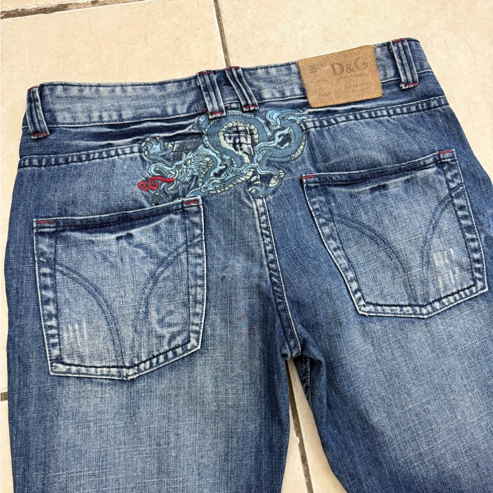 Dolce & Gabbana Men’s Dragon Embroidered Blue Denim Jeans Size 34
